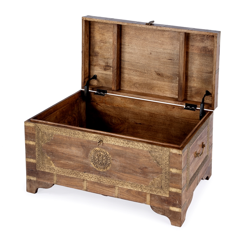 Beaumont Lane Transitional Wood Storage Trunk Coffee Table In Brown