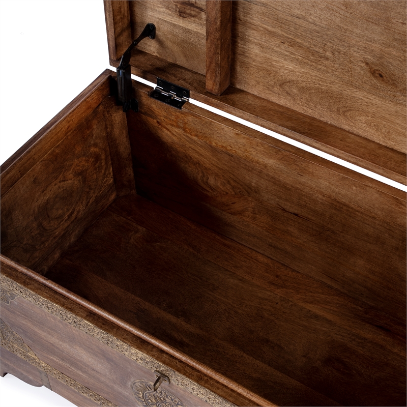 Beaumont Lane Transitional Wood Storage Trunk Coffee Table In Brown