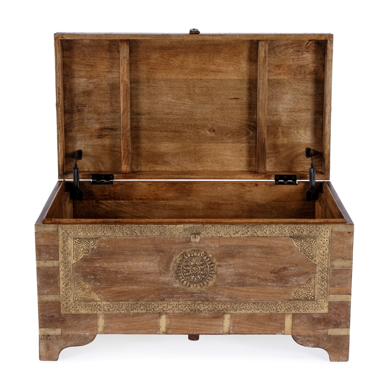 Beaumont Lane Transitional Wood Storage Trunk Coffee Table In Brown