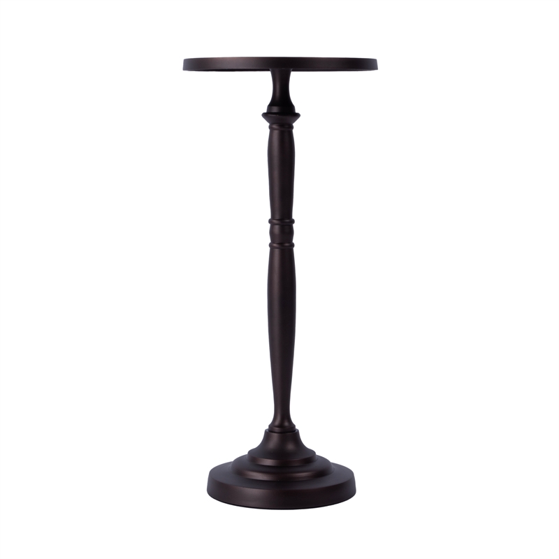Beaumont Lane Traditional Outdoor Round Metal Pedestal Side Table - Bronze