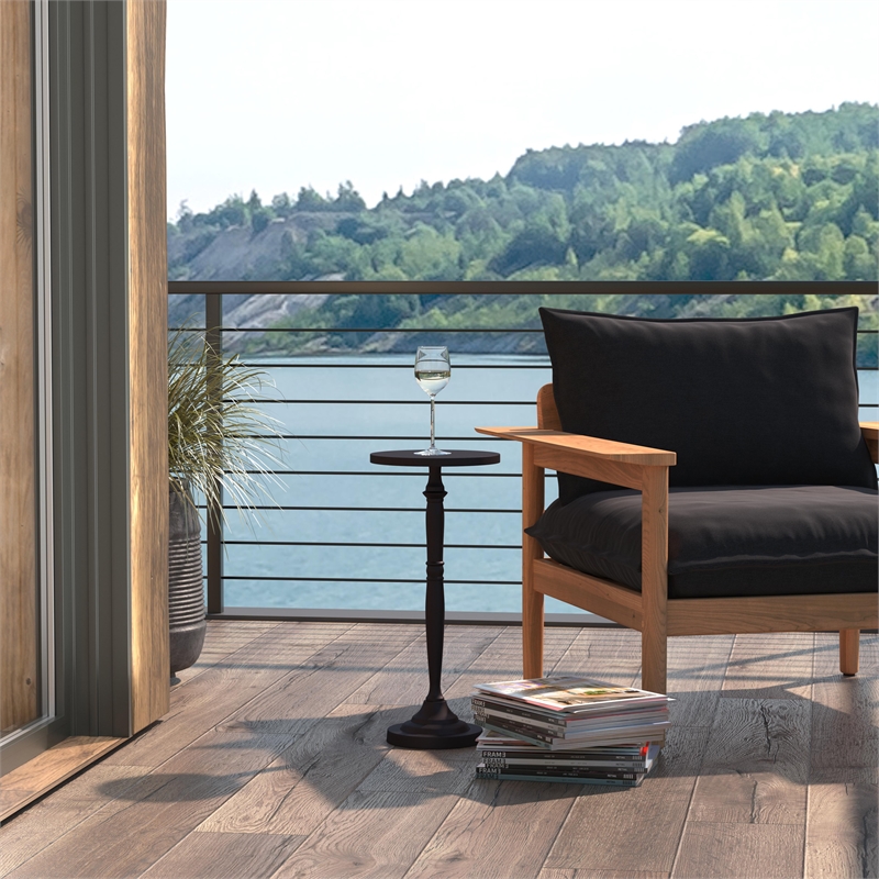 Beaumont Lane Traditional Outdoor Round Metal Pedestal Side Table - Bronze