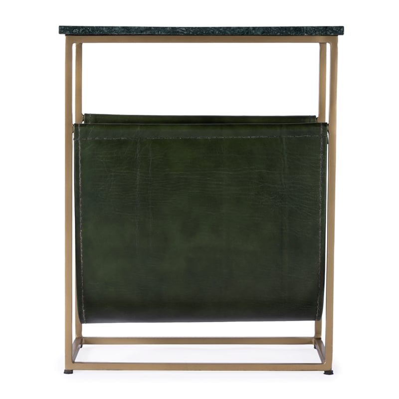 Beaumont Lane Modern Marble & Leather Magazine Side Table - Green