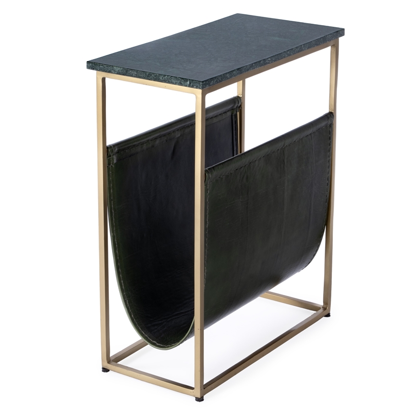 Beaumont Lane Modern Marble & Leather Magazine Side Table - Green