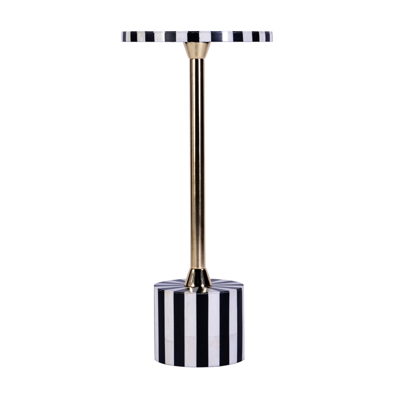 Beaumont Lane Modern Brass And Bone Inlay Round Side Table - Black White