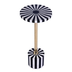 Beaumont Lane Modern Brass And Bone Inlay Round Side Table - Black White
