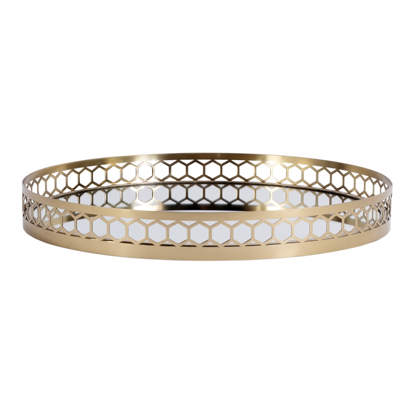 Beaumont Lane Modern Round Metal Serving Tray - Polished Gold