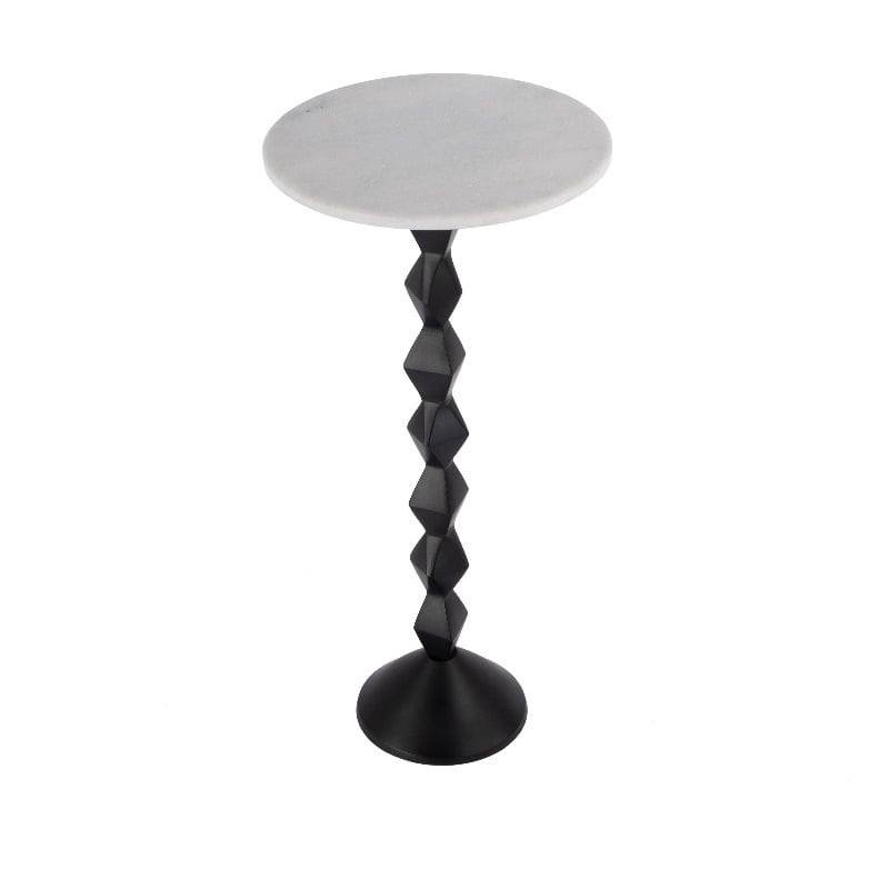 Beaumont Lane Contemporary Round Marble and Metal Side Table in Black