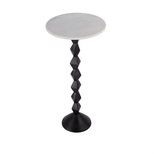 Beaumont Lane Contemporary Round Marble and Metal Side Table in Black