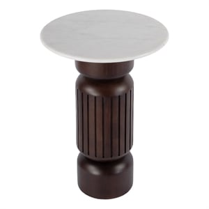 Beaumont Lane Transitional Marble and Wood Side Table - White/Light Beige