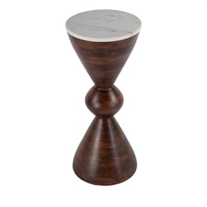 Beaumont Lane Contemporary Round Marble and Wood Side Table - Brown