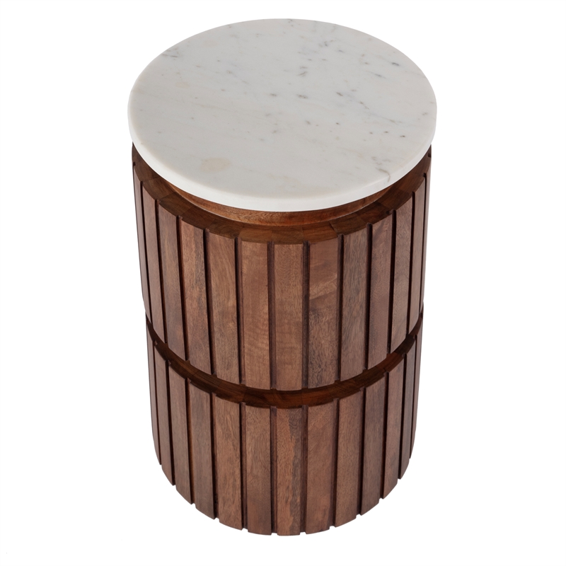 Beaumont Lane Mid-Century Marble and Wood Side Table - White/Light Beige