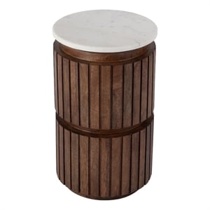 Beaumont Lane Mid-Century Marble and Wood Side Table - White/Light Beige