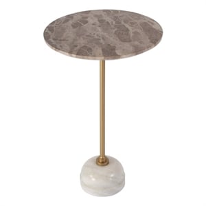 Beaumont Lane Transitional 16&quot Round Marble and Iron Side Table - Beige/White