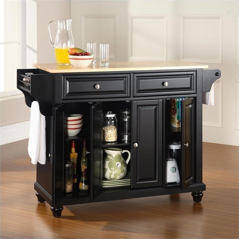 Beaumont Lane Traditional Natural Wood Top Kitchen Island in Black