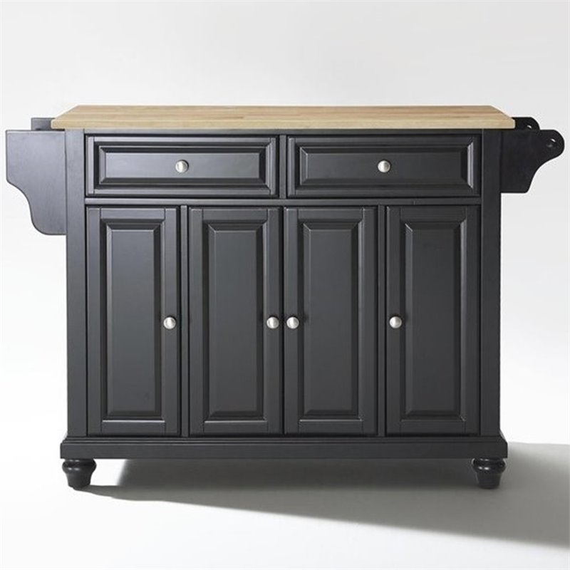 Beaumont Lane Traditional Natural Wood Top Kitchen Island in Black