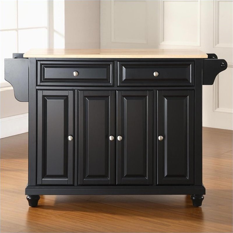 Beaumont Lane Traditional Natural Wood Top Kitchen Island in Black