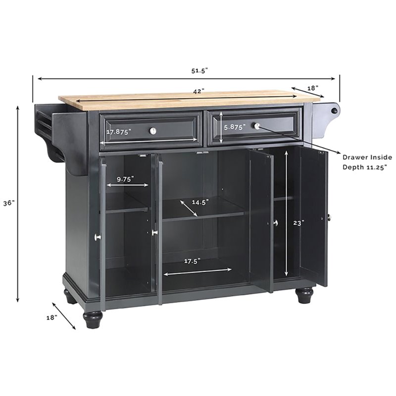 Beaumont Lane Traditional Natural Wood Top Kitchen Island in Black