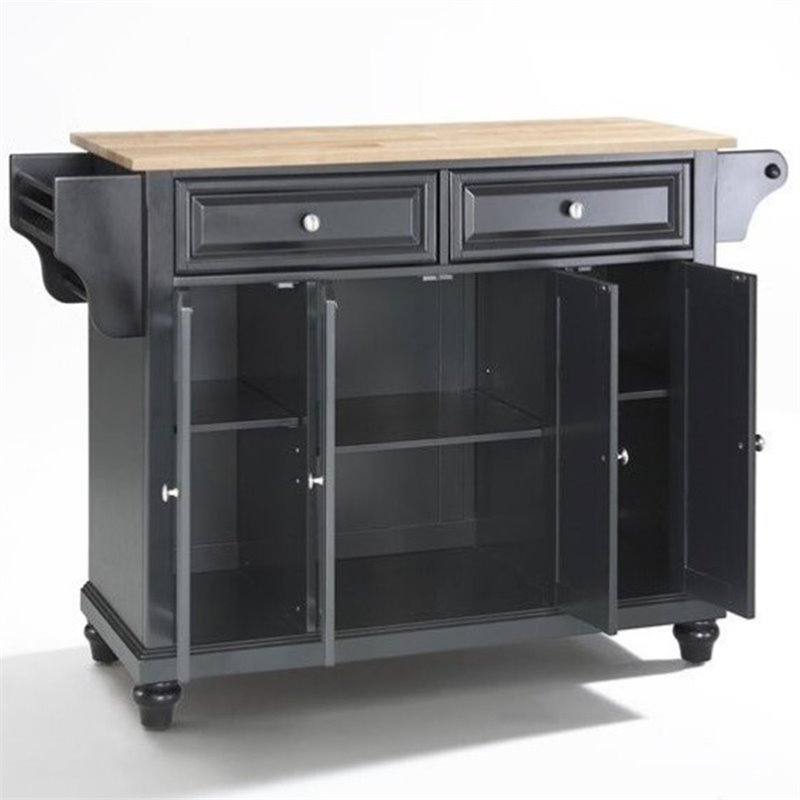 Beaumont Lane Traditional Natural Wood Top Kitchen Island in Black