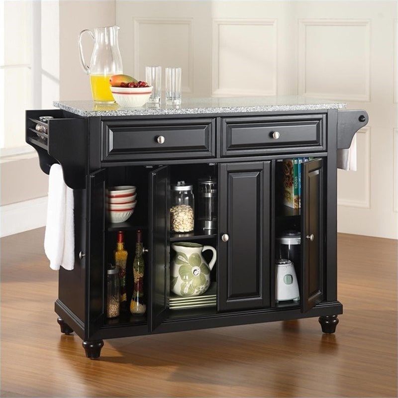 Beaumont Lane Traditional Solid Granite/Wood Kitchen Island in Black