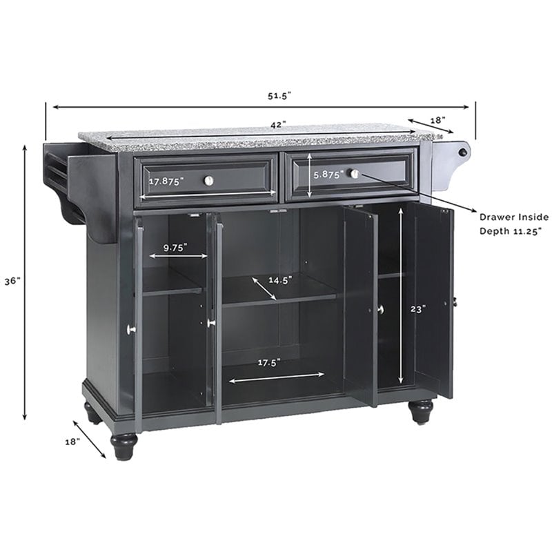 Beaumont Lane Traditional Solid Granite/Wood Kitchen Island in Black