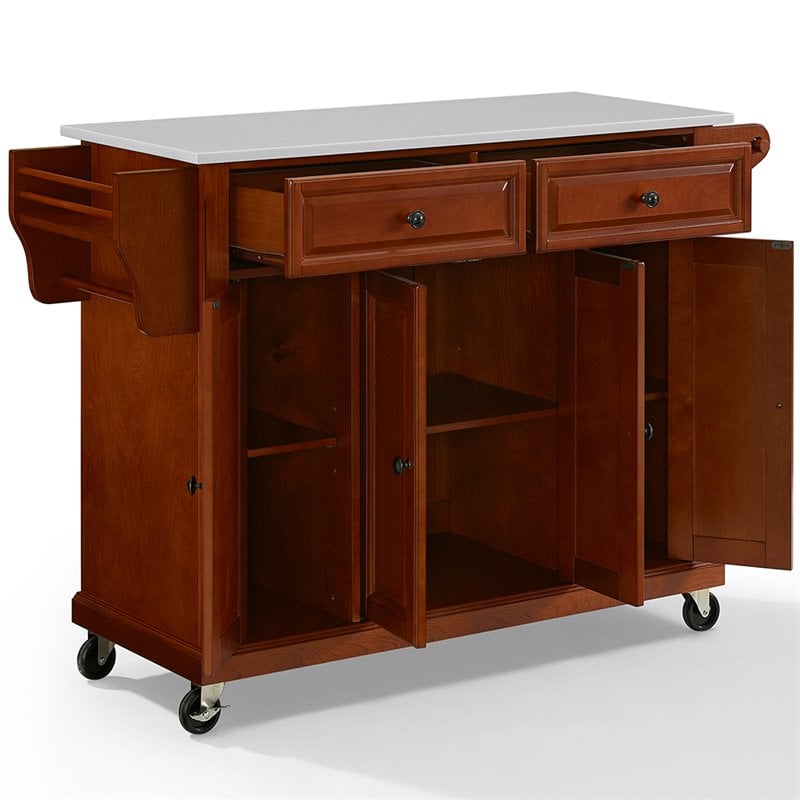 Beaumont Lane Transitional Wood Granite Top Kitchen Cart in Cherry/Gray