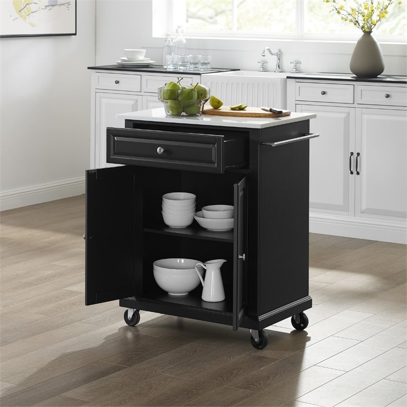 Beaumont Lane Compact Wood Kitchen Granite Top Kitchen Cart in Matte Black