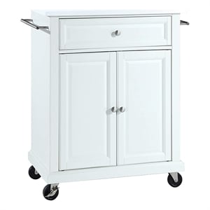 Beaumont Lane Compact Wood Kitchen Granite Top Kitchen Cart in White