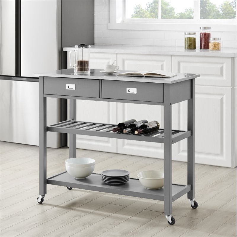 Beaumont Lane Modern Stainless Steel Top Kitchen Cart in Gray