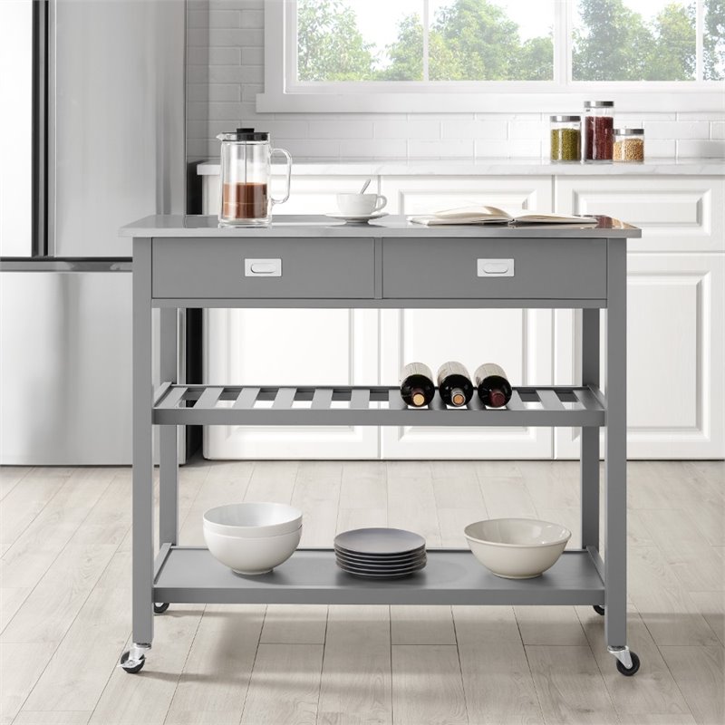 Beaumont Lane Modern Stainless Steel Top Kitchen Cart in Gray