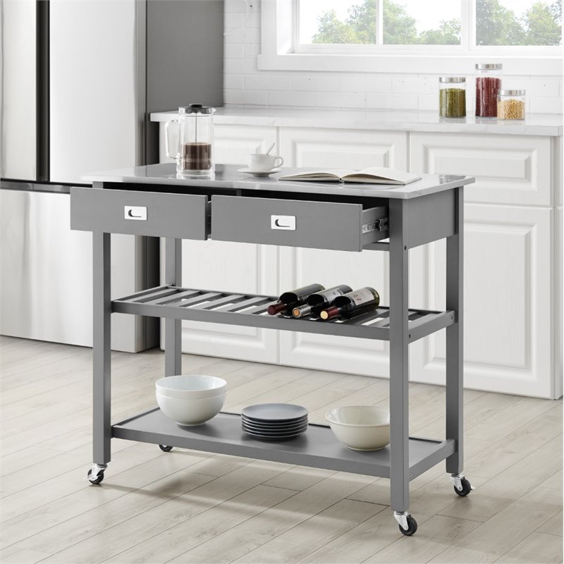 Beaumont Lane Modern Stainless Steel Top Kitchen Cart in Gray