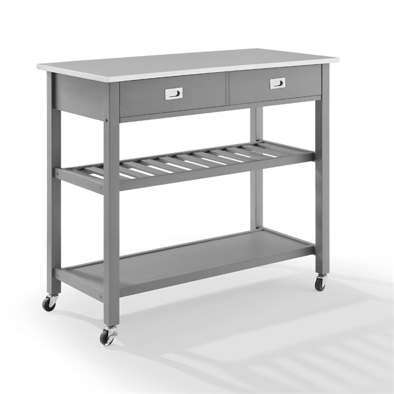 Beaumont Lane Modern Stainless Steel Top Kitchen Cart in Gray