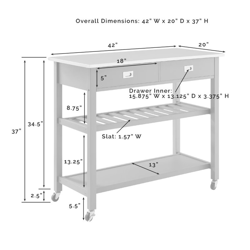 Beaumont Lane Modern Stainless Steel Top Kitchen Cart in Gray