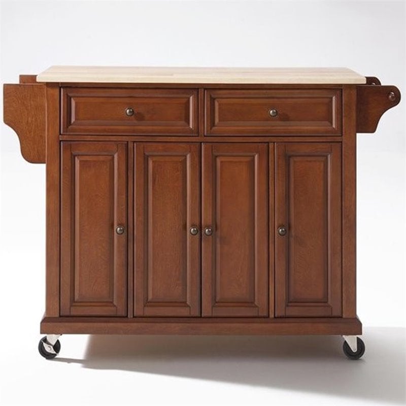 Beaumont Lane Traditional Natural Wood Top Kitchen Cart in Cherry/Natural