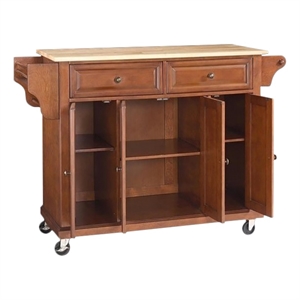 Beaumont Lane Traditional Natural Wood Top Kitchen Cart in Cherry/Natural