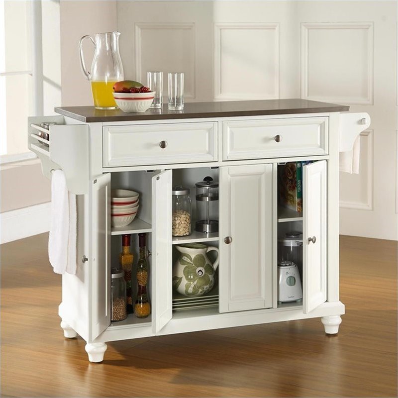 Beaumont Lane Traditional Wood Kitchen Island in White/Silver