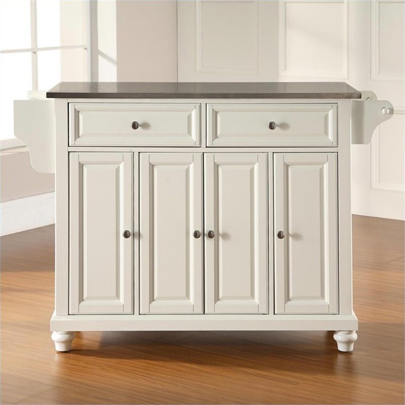 Beaumont Lane Traditional Wood Kitchen Island in White/Silver