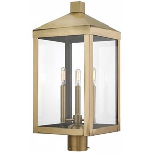 Beaumont Lane Contemporary 3 Light Outdoor Post Lantern in Antique Brass