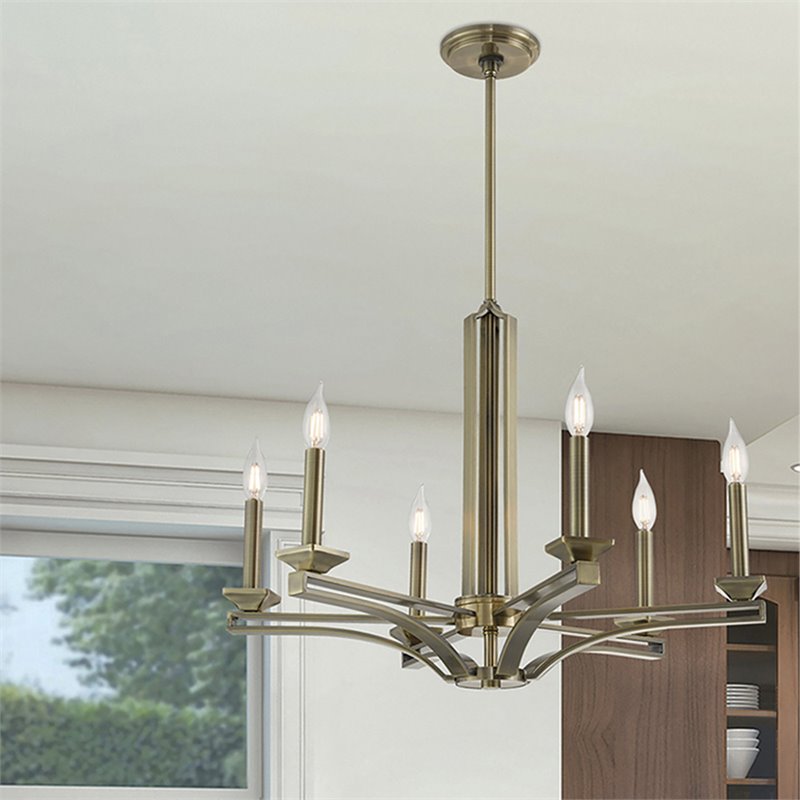 Beaumont Lane Contemporary 6 Light Chandelier in Antique Brass