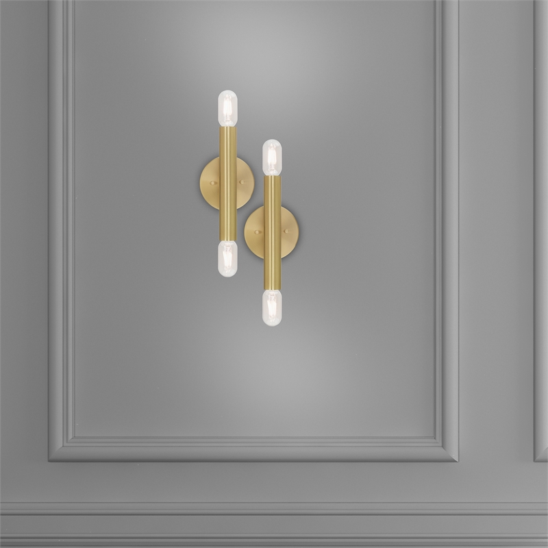 Beaumont Lane Mid-Century 2-Light Metal ADA Wall Sconce in Satin Brass
