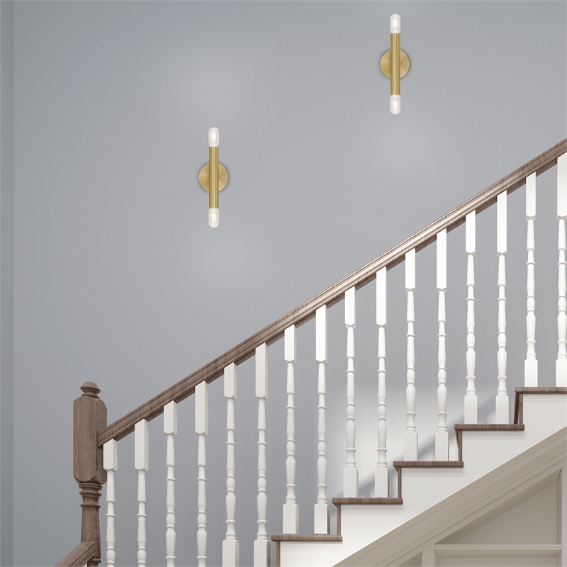 Beaumont Lane Mid-Century 2-Light Metal ADA Wall Sconce in Satin Brass