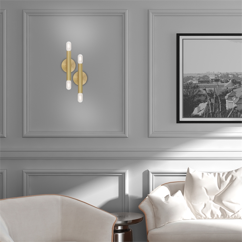 Beaumont Lane Mid-Century 2-Light Metal ADA Wall Sconce in Satin Brass