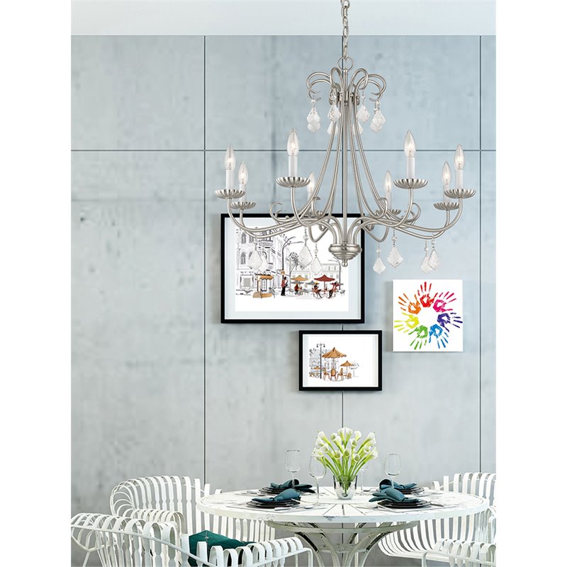 Beaumont Lane Contemporary 8 Light Chandelier in Brushed Nickel