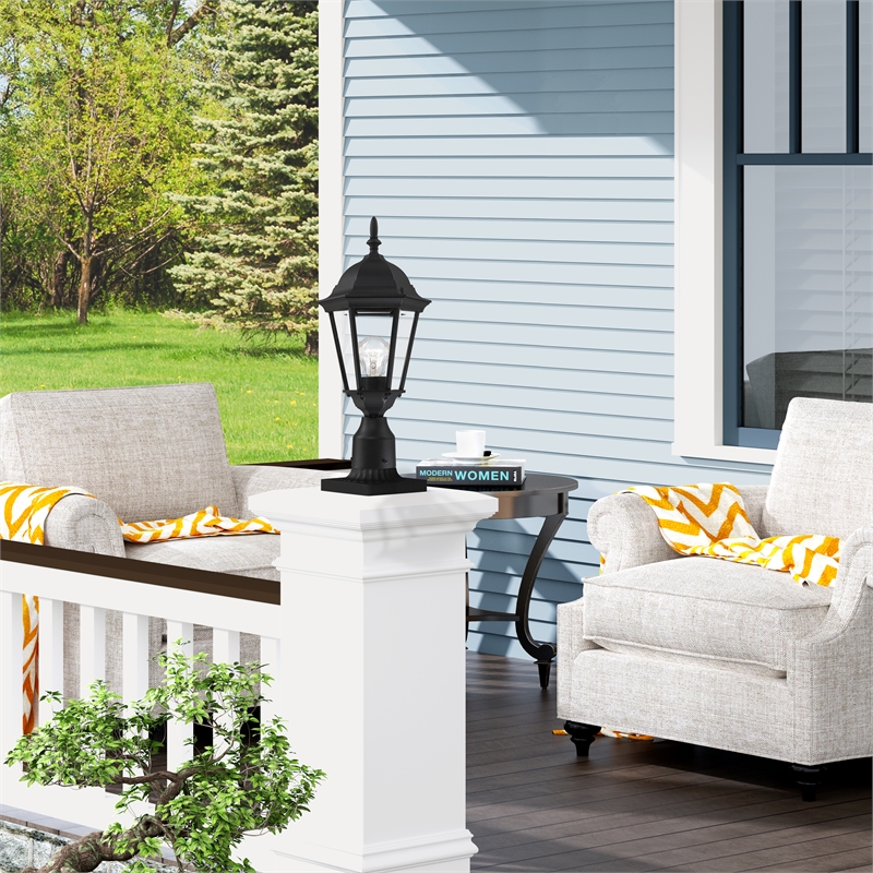 Beaumont Lane 1-Light Beveled Metal Outdoor Post Top Lantern in Black