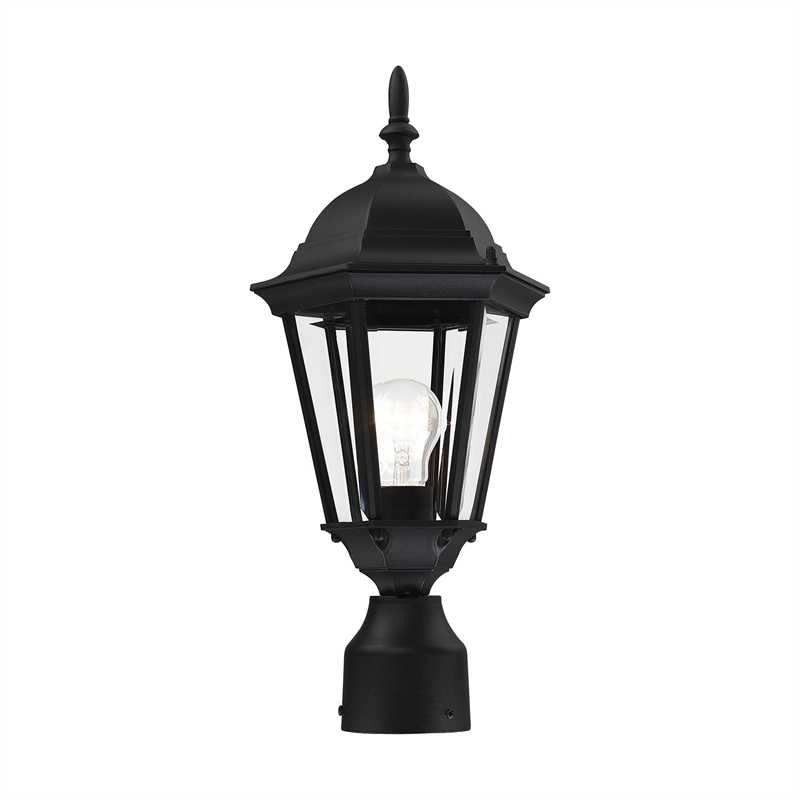 Beaumont Lane 1-Light Beveled Metal Outdoor Post Top Lantern in Black