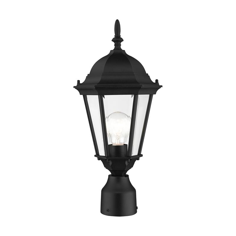 Beaumont Lane 1-Light Beveled Metal Outdoor Post Top Lantern in Black