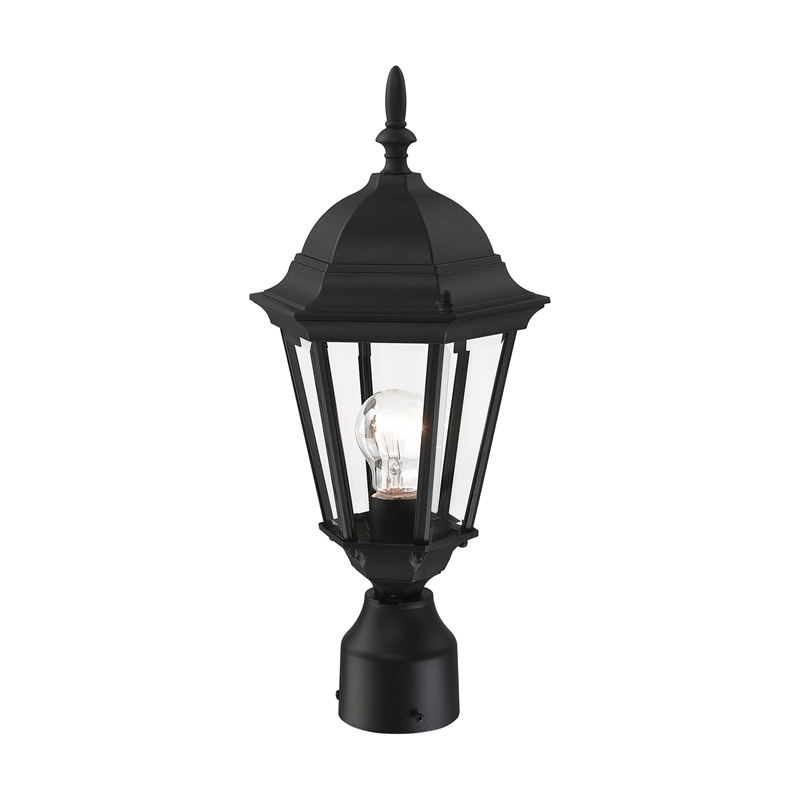 Beaumont Lane 1-Light Beveled Metal Outdoor Post Top Lantern in Black