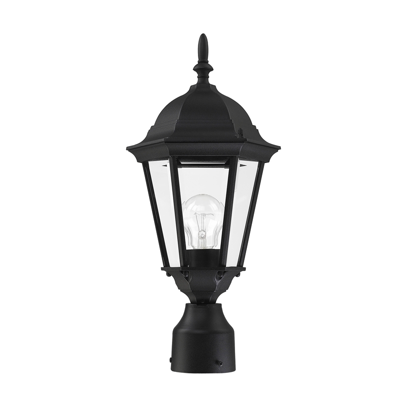Beaumont Lane 1-Light Beveled Metal Outdoor Post Top Lantern in Black