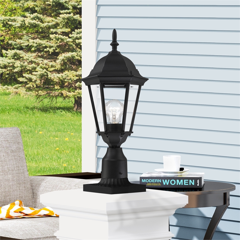 Beaumont Lane 1-Light Beveled Metal Outdoor Post Top Lantern in Black