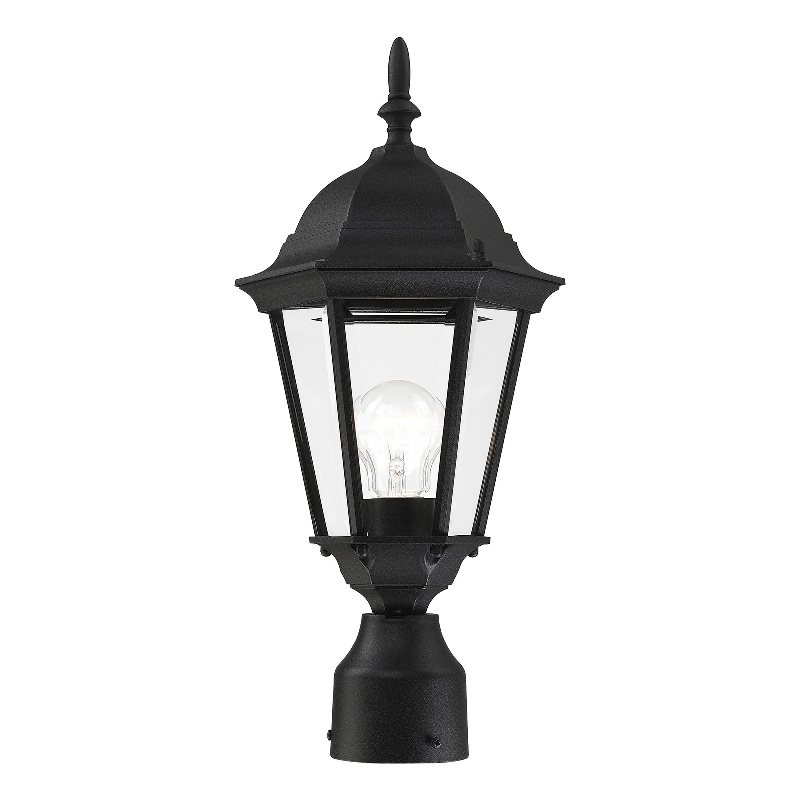 Beaumont Lane 1-Light Beveled Metal Outdoor Post Top Lantern in Black