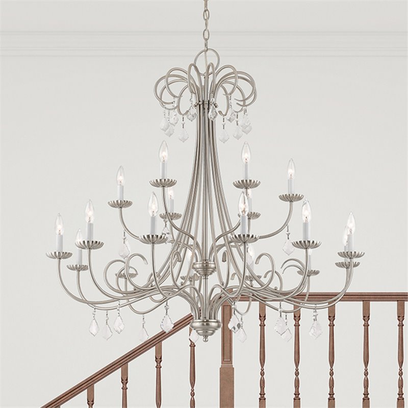 Beaumont Lane Contemporary 18 Light Foyer Chandelier in Brushed Nickel